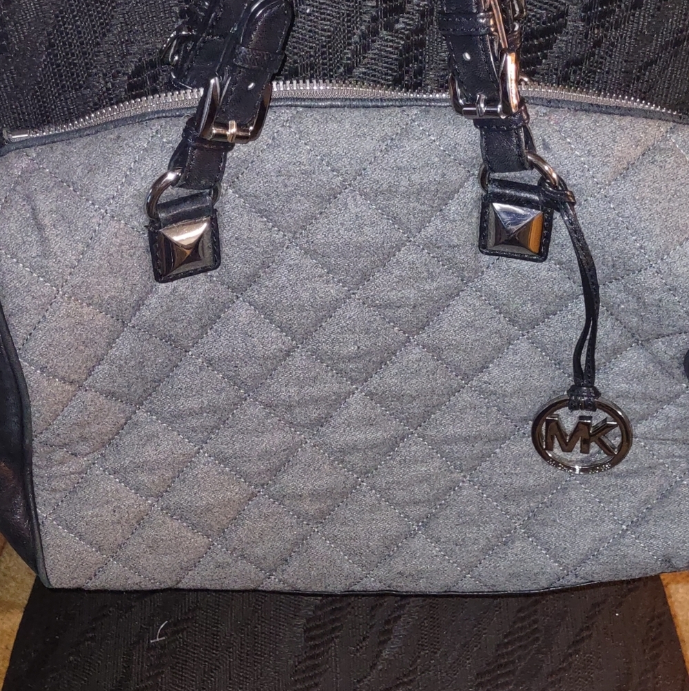 Michael Kors Quilted Gray and Black Satchel Handbag